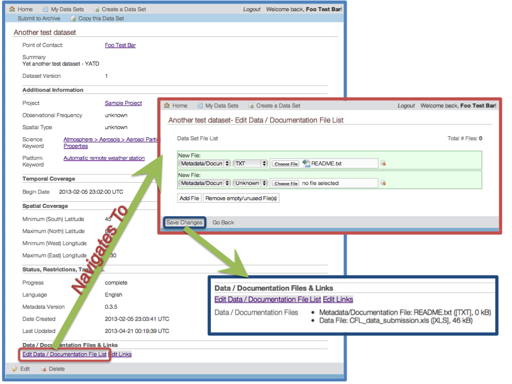 Navigating to the Data Set File List